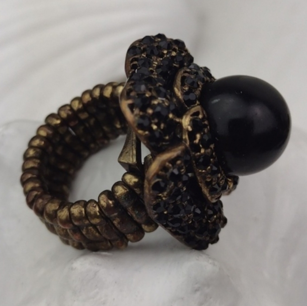 ♥️Bundle Only❤️ Edgy Black Rhinestone & Feature -Stone Brassy Stretch Ring